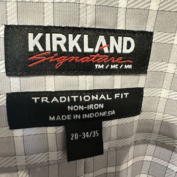 NWT Kirkland Signature Men’s Gray Plaid Button Down Dress Shirt - Size 20/3XL - Picture 5 of 7